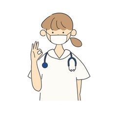 オーケーのジェスチャーをする医療従事者　マスク