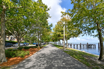 Lakefront bike and walking path along Lake Monroe near downtown Sanford, Florida
