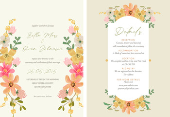 Fototapeta na wymiar Cute yellow and beige floral wedding invitation