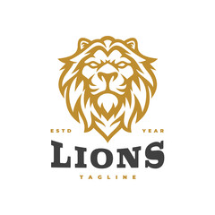 Vintage hipster lion head emblem logo design. Lion head line art vector icon