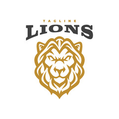 Vintage hipster lion head emblem logo design. Lion head line art vector icon