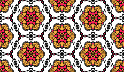 Geometric ethnic pattern seamless flower color. seamless pattern. Design for fabric,curtain,background,carpet,wallpaper,clothing,wrapping,Batik,mandalas,fabric,Vector illustration. pattern style.