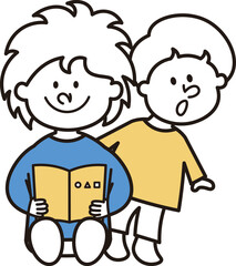 本を読む子と友達のイラスト素材
