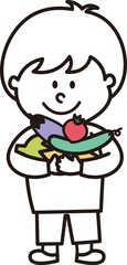 野菜を持っている子供のイラスト素材