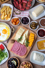 Traditional delicious Turkish breakfast, food concept photo.
