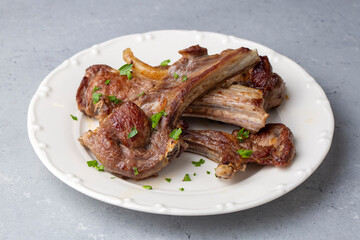 Grilled lamb chops in delicious view, Turkish name; izgara pirzola