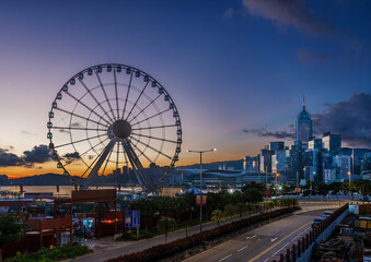 Skyline of Hong Kong city at dawn