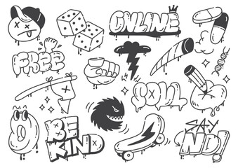 Set of hand drawn graffiti doodle vector illustration - 520918680