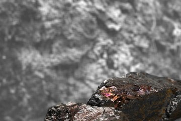 A Rock Shelf for a Product Display, Flat Surface of the Textured Stone, with a Light Background.