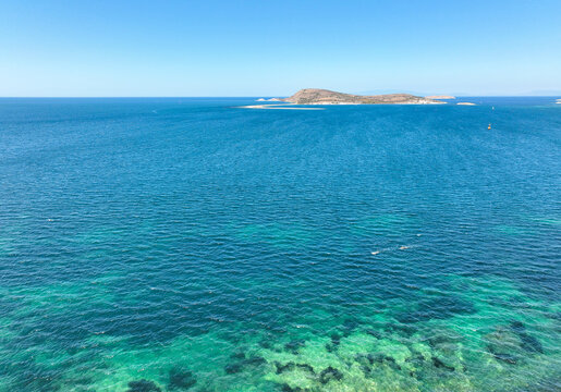 Aerial drone view İzmir Fo&ccedil;a Turkey, Orak island