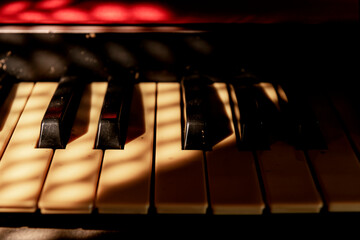 Closeup view of an electronic piano keyboard