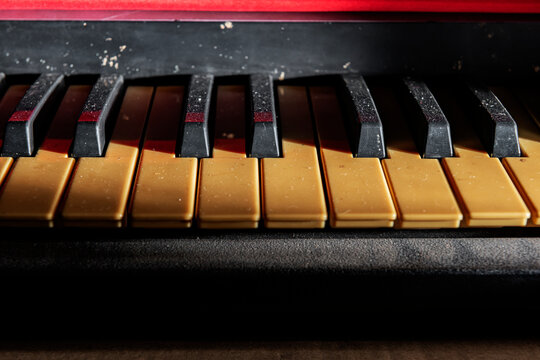 Closeup view of an electronic piano keyboard