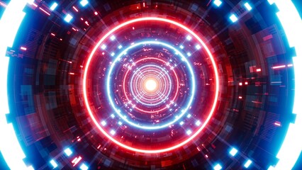 Obraz premium Futuristic Red and Blue Colored Lights hi tech tunnel