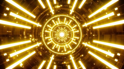 Glowing Gold Beam in the Glittering Lights Technology Tunnel