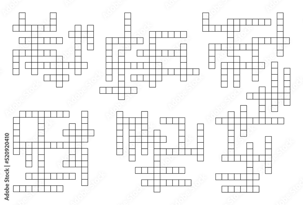 Poster crossword game grid puzzle blank template, vector white and black boxes pattern. crossword game grid