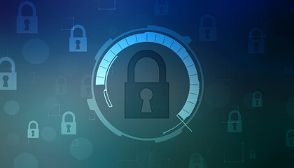 Digital Padlock on abstract technology background, Technology security concept. Modern safety digital background. Protection system, Cyber Security and safety information, personal data concept