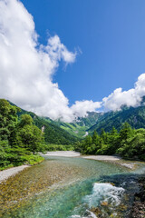 長野県松本市上高地からの梓川と穂高連峰