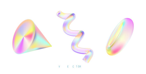 Set of colored 3D objects on a white background.