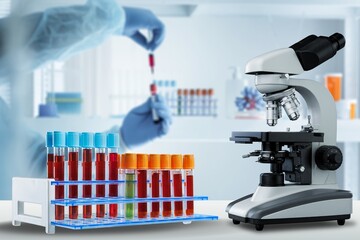 Modern Medical Research Laboratory with Microscope on the Desk. Scientific Lab Biotechnology Development Center of High-Tech Equipment, Technology.