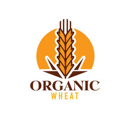 Organic wheat emblem. Rice, oat, barley, millet cereal ears. Agriculture and farming icon, bakery shop or organic products market vector symbol or simple sign with wheat or rye cereal ear