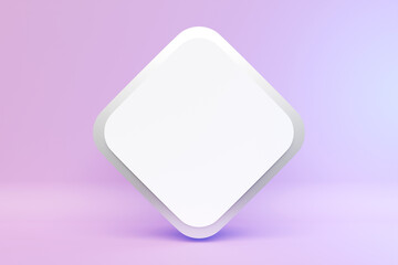3D illustration white rhombus for text on a pink background. Cover illustration