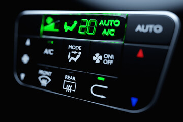 Conditioner and air flow control in a modern car on black isolated background, 3D illustration