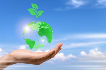 ESG concept. hand for environmental, Sources for renewable, sustainable development. Environment and ecology concept.