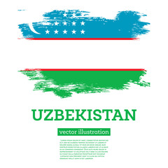 Uzbekistan Flag with Brush Strokes. Independence Day.