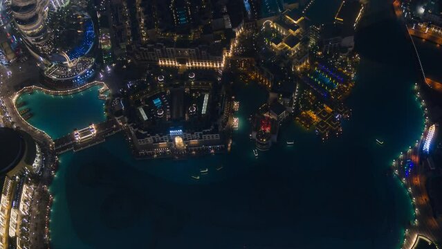 Time lapse of Dubai fountain show  view from above.
