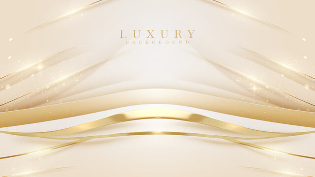 Luxury background with golden curve line elements and glitter light effect decoration.