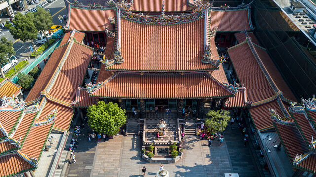 Aerial view Longshan Temple, Lungshan Temple of Manka is a Chinese folk religious temple in Wanhua District, Taipei, Taiwan