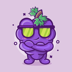 cute grape fruit character mascot with cool expression isolated cartoon in flat style design 