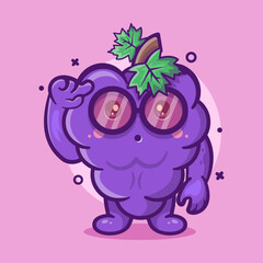 smart grape fruit character mascot with think expression isolated cartoon in flat style design 