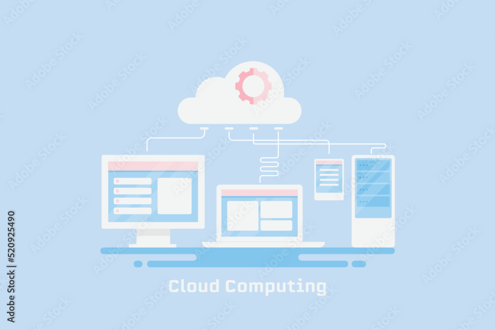 Poster cloud computing - secure cloud networking on digital devices, communication technology concept.