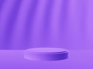 3D purple podium with wavy wall background.
