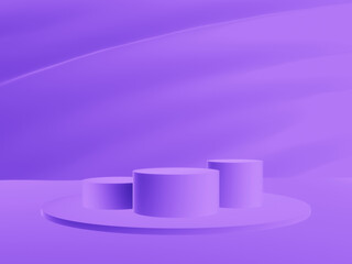 3D purple podium with wavy wall background.