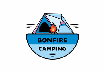 Triangle camping tent and bonfire illustration design