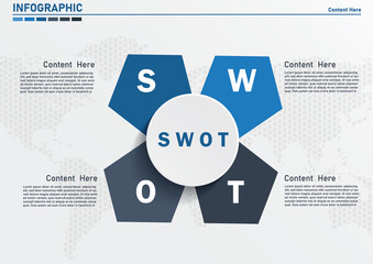 Infographic design template with SWOT-analysis. Strengths, weaknesses, threats and opportunities of company.