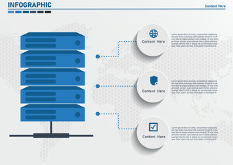 Infographic Web hosting concept with character.servers Cloud computing data storage operator content.