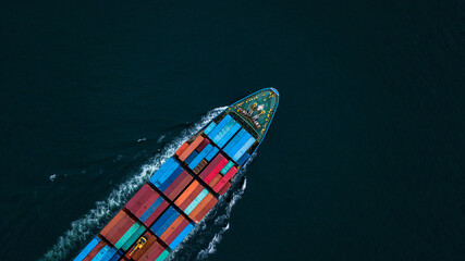 Aerial view container ship global business logistics import export freight shipping transportation, Container Ship vessel cargo ship carrier.