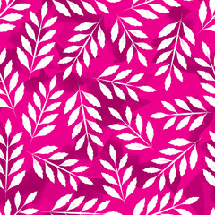 white branch foliage seamless pattern on pink background. tropical leaves pattern on grunge background. nature wallpaper. vector design. background decorative with tropical leaf pattern. Summer 