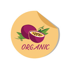 Healthy organic fruits sticker of fresh farm passion fruit.