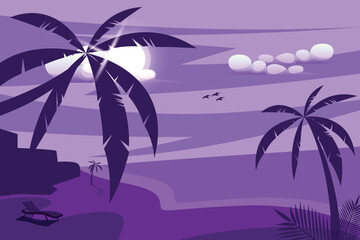 Fototapeta na wymiar Beach Purple View Illustration