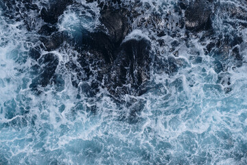 Cruise liner sea trail. Deep ocean top view. White water wave perspective. Sea water ship trail with white foamy wave.