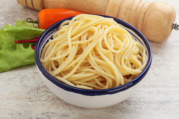 Italian pasta boiled spaghetti with oil