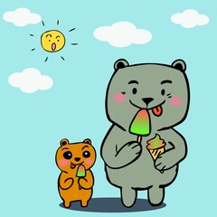 Obraz na płótnie Canvas Bears eat cartoon ice cream.jpg