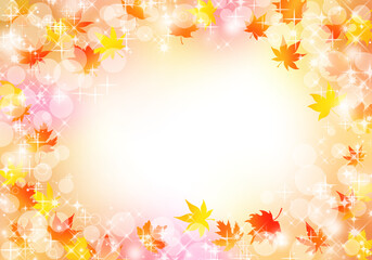 Illustration of background graphic images of colorful fall foliage and fallen leaves.