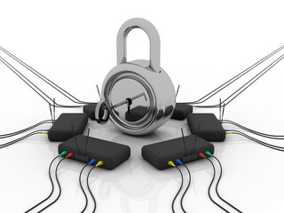 3d rendering Transmitter wifi with lock
