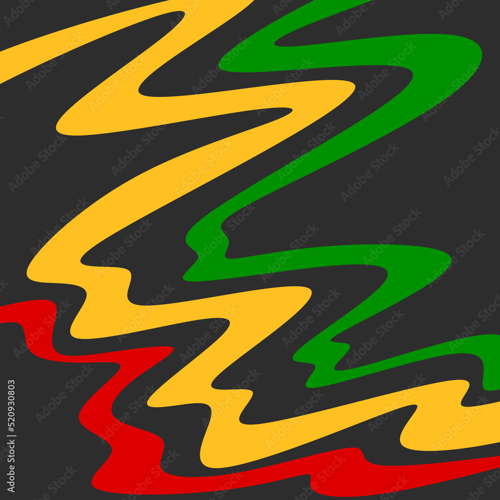 Poster abstract background with colorful wavy line pattern and with jamaican color theme