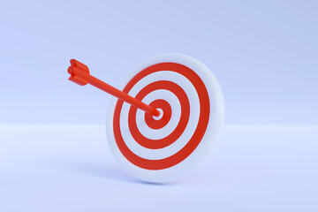 3d arrow hit center of target. Concept of solving business problems, goal achievement, aim development, leadership and success. 3d high quality render